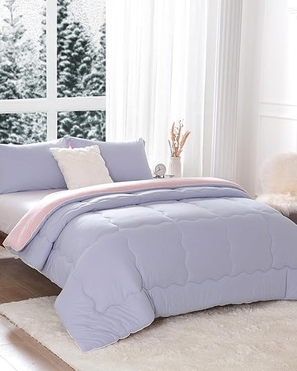 COTTEBED Reversible Ultra-Soft Warm King Size Comforter Set, California Cal King Down Comforter Cozy Fully Breathable Bedding 1 Down Alternative Quilt and 2 Pillowsham Winter Pink and Purple - LeafyLoom