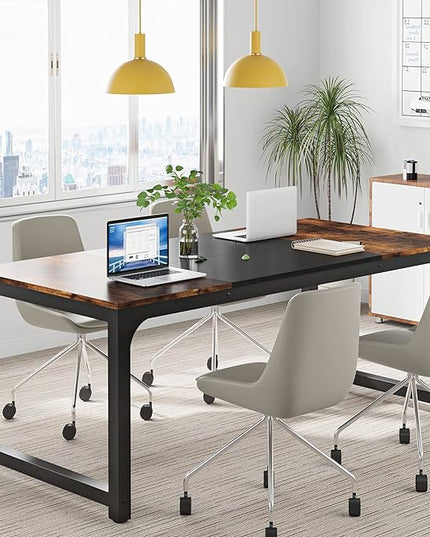 Tribesigns Modern Computer Desk, 63 x 31.5 inch Large Office Desk Computer Table Study Writing Desk Workstation for Home Office, Vintage Black Metal Frame - LeafyLoom