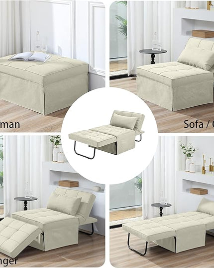 Sofa Bed, 4 in 1 Multi-Function Folding Ottoman Breathable Linen Couch Bed with Adjustable Backrest Modern Convertible Chair for Living Room Apartment Office, White - LeafyLoom