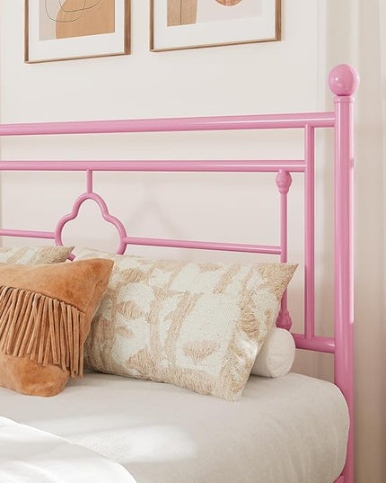 Allewie Queen Size Metal Platform Bed Frame with Victorian Vintage Headboard and Footboard/Mattress Foundation/Under Bed Storage/No Box Spring Needed/Noise-Free/Easy Assembly, Pink - LeafyLoom