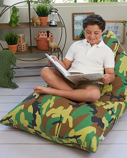 Butterfly Craze Bean Bag Chair Cover, Functional Toddler Toy Organizer, Fill with Stuffed Animals to Create a Jumbo, Comfy Floor Lounger for Boys or Girls, Stuffing Not Included, Camo - LeafyLoom