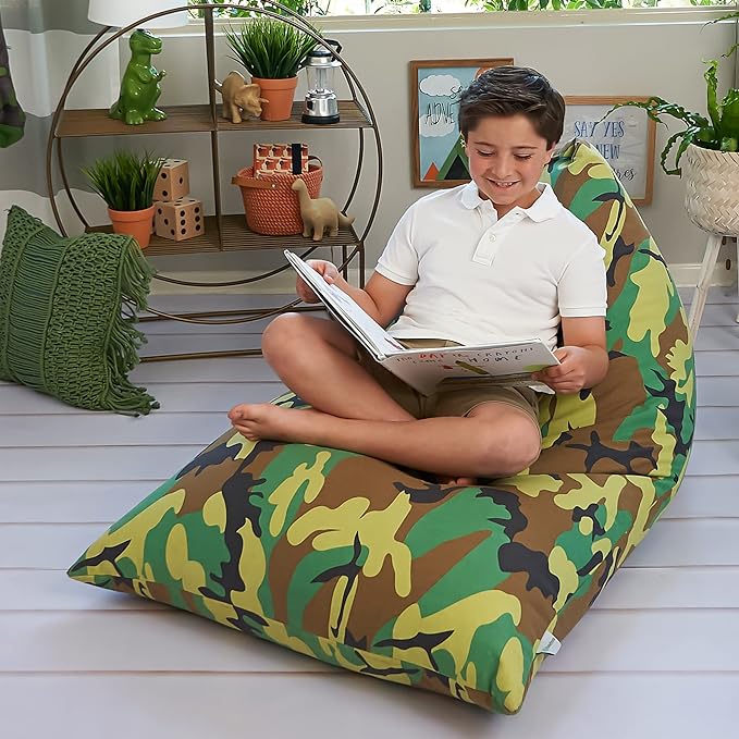 Butterfly Craze Bean Bag Chair Cover, Functional Toddler Toy Organizer, Fill with Stuffed Animals to Create a Jumbo, Comfy Floor Lounger for Boys or Girls, Stuffing Not Included, Camo - LeafyLoom