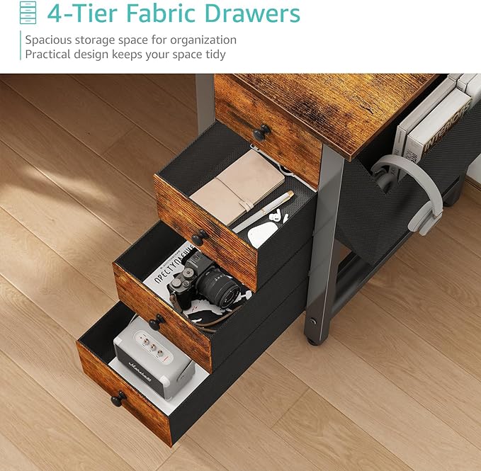 Lufeiya L Shaped Desk with Drawers & Storage Shelves, 47 Inch Corner Computer Desk with Power Outlet for Home Office Bedroom, L-Shaped Gaming PC Desks with Fabric Drawer, Rustic Brown - LeafyLoom