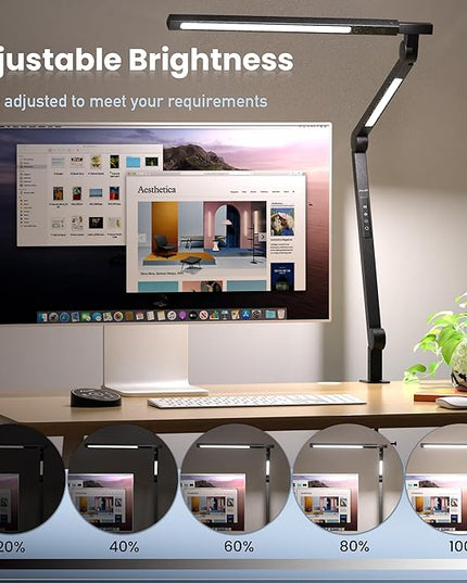 Desk Lamp, Desk Light with Clamp, Stepless Dimming & Adjustable Color Temperature Modern Eye-Caring Architect Lamp with Memory & Timing Function for Study, Work, Home, Office, 15W - LeafyLoom
