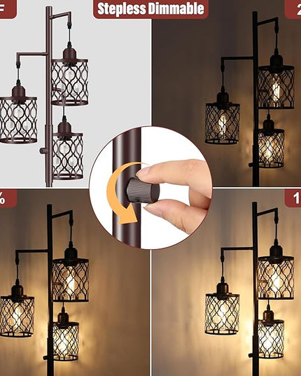 68" Farmhouse floor lamp, Dimmable Industrial Floor Lamps for Living Room, 3 Light Rustic Standing Tall Lamp Including 3 PCS 6W E26 Bulbs, Tree Floor Lamp for Bedrooms Room, Office, Bar, Brown - LeafyLoom