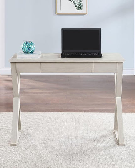OSP Home Furnishings Marna Modern Writing Home Office Desk with Drawer, Weathered White Finish - LeafyLoom
