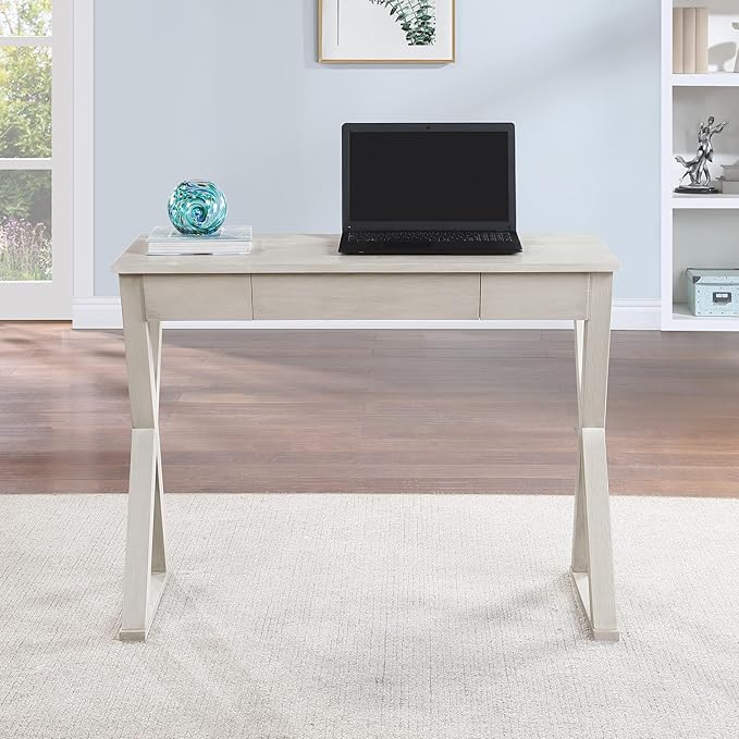 OSP Home Furnishings Marna Modern Writing Home Office Desk with Drawer, Weathered White Finish - LeafyLoom