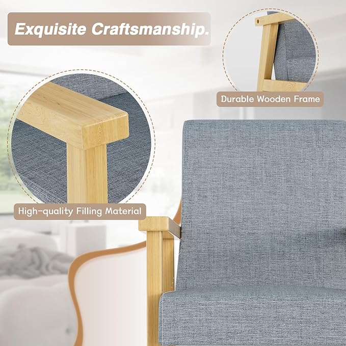 YESHOMY Mid-Century Modern Accent Chair with Solid Wood Frame and Thick Cushion for Living Room, Bedroom, Home Office, Set of 2, Gray - LeafyLoom