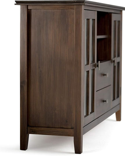 SIMPLIHOME Artisan SOLID WOOD 53 Inch Wide Transitional TV Media Stand in Natural Aged Brown for TVs up to 60 Inches, For the Living Room and Entertainment Center - LeafyLoom