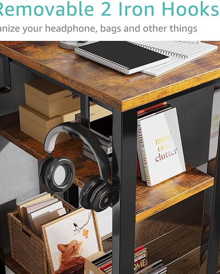 Lufeiya 47 inch Computer Desk with 4 Drawers & Storage Shelves, Writing Work Study Desk for Home Office Bedroom, Modern Simple Student PC Desks Table, Rustic Brown - LeafyLoom