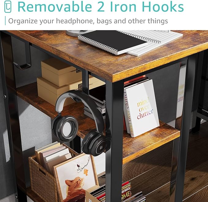 Lufeiya 47 inch Computer Desk with 4 Drawers & Storage Shelves, Writing Work Study Desk for Home Office Bedroom, Modern Simple Student PC Desks Table, Rustic Brown - LeafyLoom