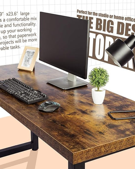 TOPSKY 59" Big Large Computer Office Desk 1.88" Thickness Desktop (Rustic Brown) - LeafyLoom