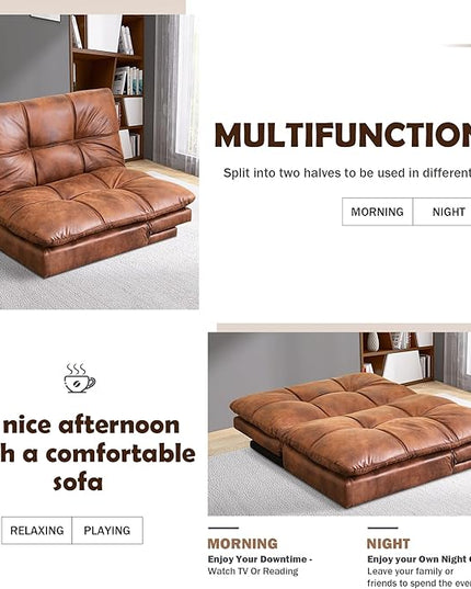 Futon Sofa Bed, Memory Foam Futon Sleeper Sofa Loveseat Convertible Couch Bed for Small Compact Living Spaces,Apartment,Brown Leather - LeafyLoom