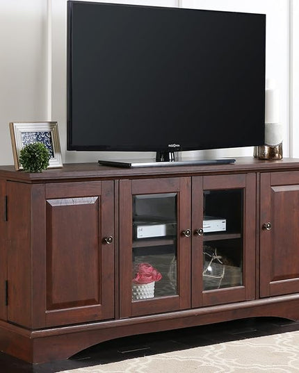 Walker Edison Traditional Wood Universal TV Stand with Storage Cabinets for TV's up to 65" Living Room Entertainment Center, 44 Inch, Traditional Brown - LeafyLoom
