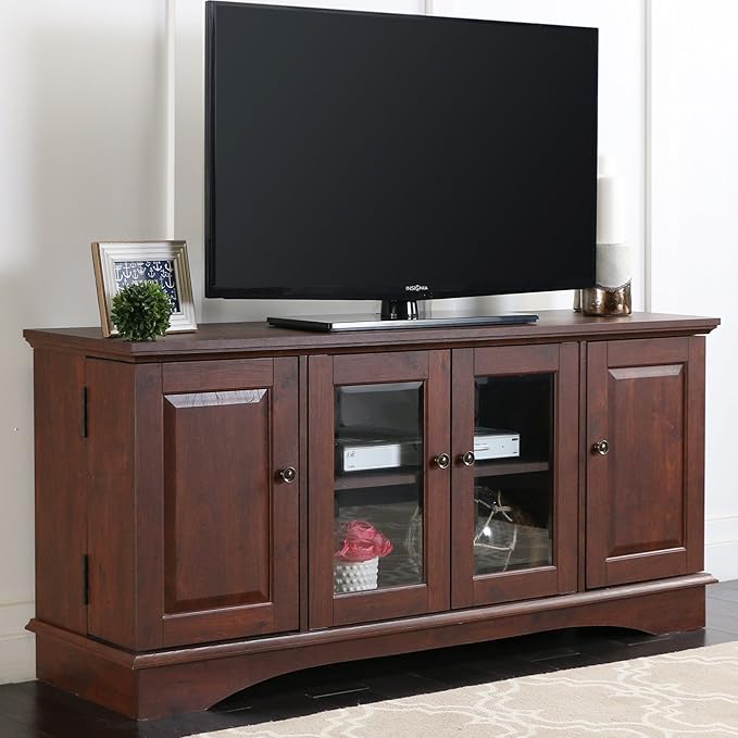 Walker Edison Traditional Wood Universal TV Stand with Storage Cabinets for TV's up to 65" Living Room Entertainment Center, 44 Inch, Traditional Brown - LeafyLoom