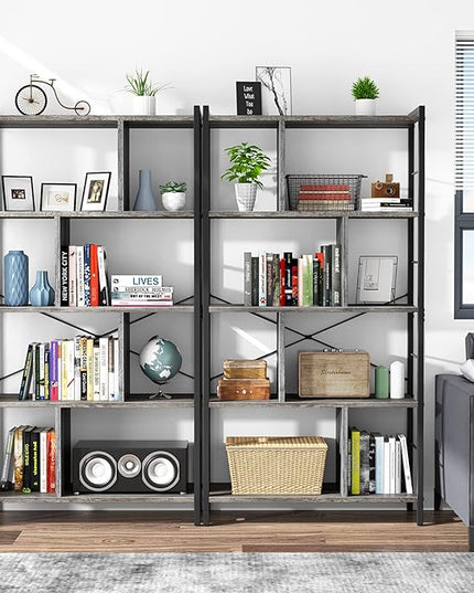armocity Bookshelf, 5 Tier Tall Modern Bookcase Wood Metal Frame Standing Book Shelf, Display Bookshelves Storage Organizer for Bedroom Living Room Home Office, Grey - LeafyLoom