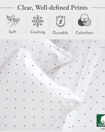 California Design Den Polka Dot Sheets Softest 100% Cotton Sheets for Twin Size Bed, Luxury 400 Thread Count Sateen, Printed Pattern (Polka Dot) - LeafyLoom