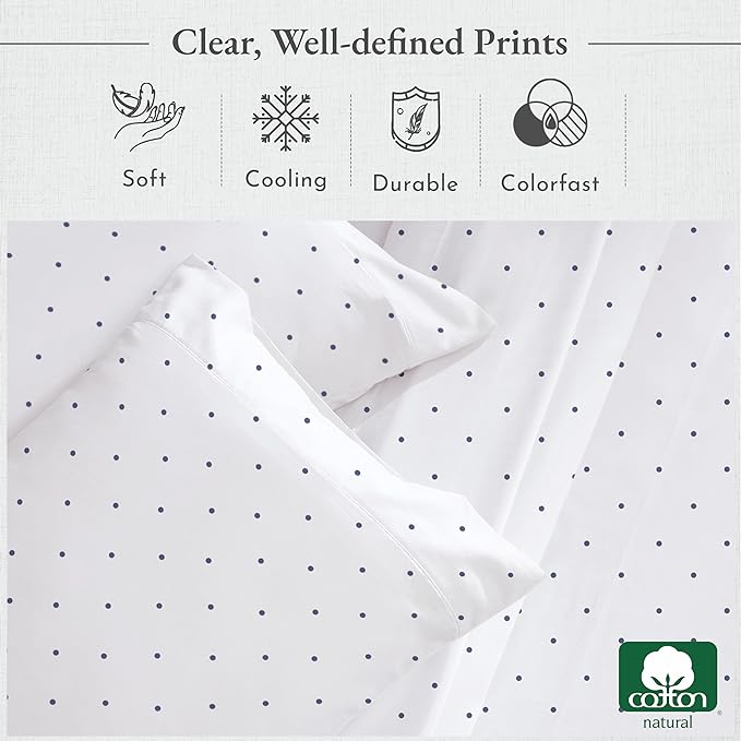 California Design Den Polka Dot Sheets Softest 100% Cotton Sheets for King Size Bed, Luxury 400 Thread Count Sateen, 4 Piece Deep Pocket Printed Pattern (Polka Dot) - LeafyLoom