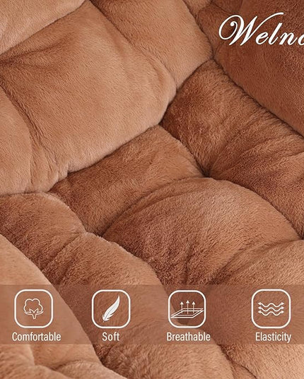 Welnow Lazy Chair with Ottoman, Modern Lounge Accent Chair with Armrests and a Side Pocket, Leisure Sofa Chair, Reading Chair with Footrest for Small Space, Corner Chair, Plush Brown - LeafyLoom