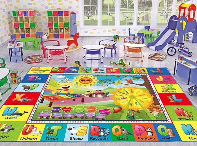 ABC Rug, ABC Play Mat for Kids Playroom, Alphabet Floor Mat,Classroom Elementary Preschool Rugs wtih ABC, Numbers, Animals - (59X39.4 Inches) - LeafyLoom