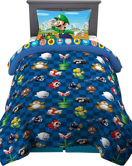 Franco Kids Bedding Super Soft Comforter and Sheet Set, 4 Piece Twin Size, Mario - LeafyLoom