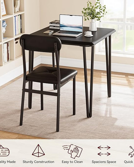 IDEALHOUSE Black Dining Table for 2-Small Square kitchen Dining Dinner Room Tables Set,Space Saving Wood Modern Dinette Accent Furniture for Breakfast Nook, Apartment,Home Office Small Space, 3 Piece - LeafyLoom