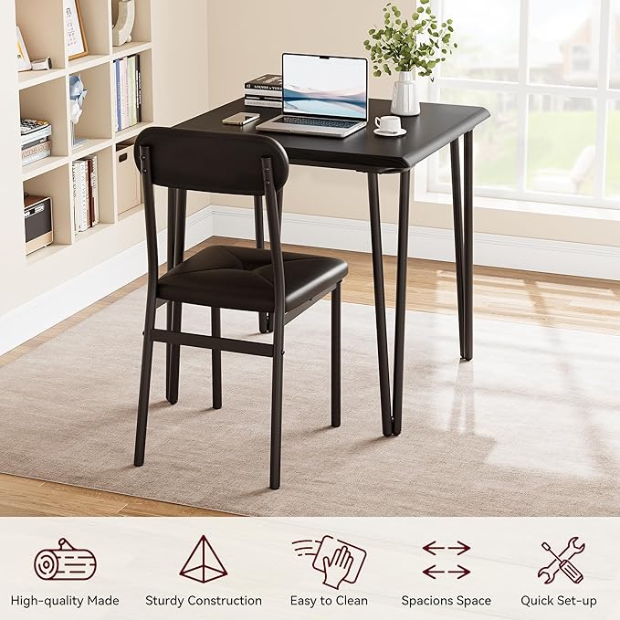 IDEALHOUSE Black Dining Table for 2-Small Square kitchen Dining Dinner Room Tables Set,Space Saving Wood Modern Dinette Accent Furniture for Breakfast Nook, Apartment,Home Office Small Space, 3 Piece - LeafyLoom