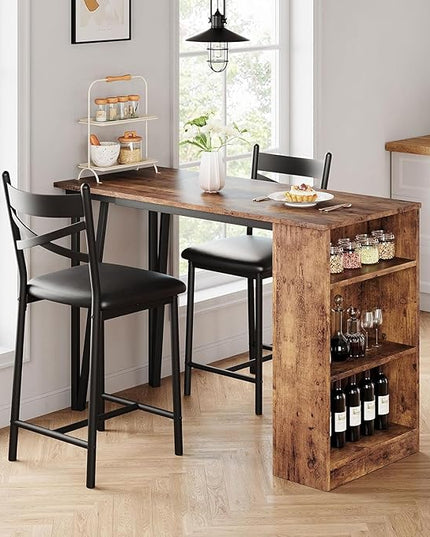 GAOMON Dining Table Set for 2, Kitchen Table Set for 2, Expandable Kitchen Bar Table and Chairs with 2 Upholstered Chairs and 3 Storage Shelves for Apartment Small Space, Rustic Brown - LeafyLoom