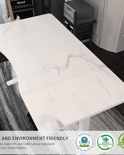 Monomi Height Adjustable Electric Standing Desk, 55 x 28 Inches Stand up Desk, Sit Stand Home Office Computer Desk(White Frame+Marble White Top) - LeafyLoom