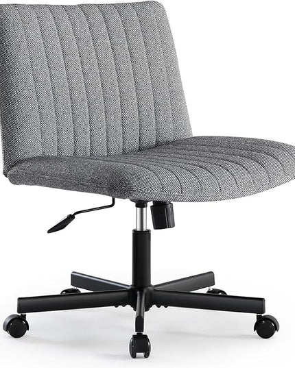 LEAGOO Cross Legged Office Chair, Armless Wide Desk Chair with Wheels, 120° Rocking Mid Back Ergonomic Computer Task Vanity Chairs with Height adiust, for Home, Office, Make up, Small Space, Dark gray - LeafyLoom