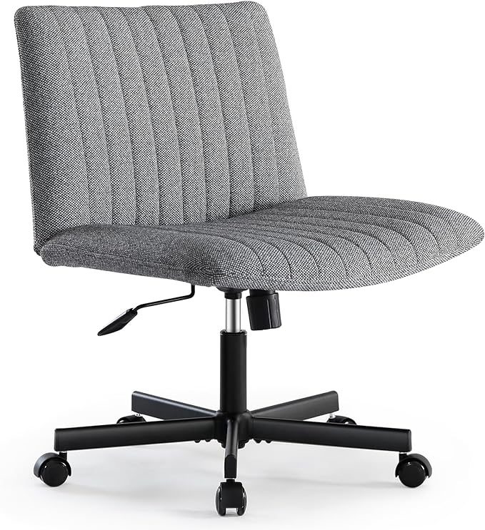 LEAGOO Cross Legged Office Chair, Armless Wide Desk Chair with Wheels, 120° Rocking Mid Back Ergonomic Computer Task Vanity Chairs with Height adiust, for Home, Office, Make up, Small Space, Dark gray - LeafyLoom