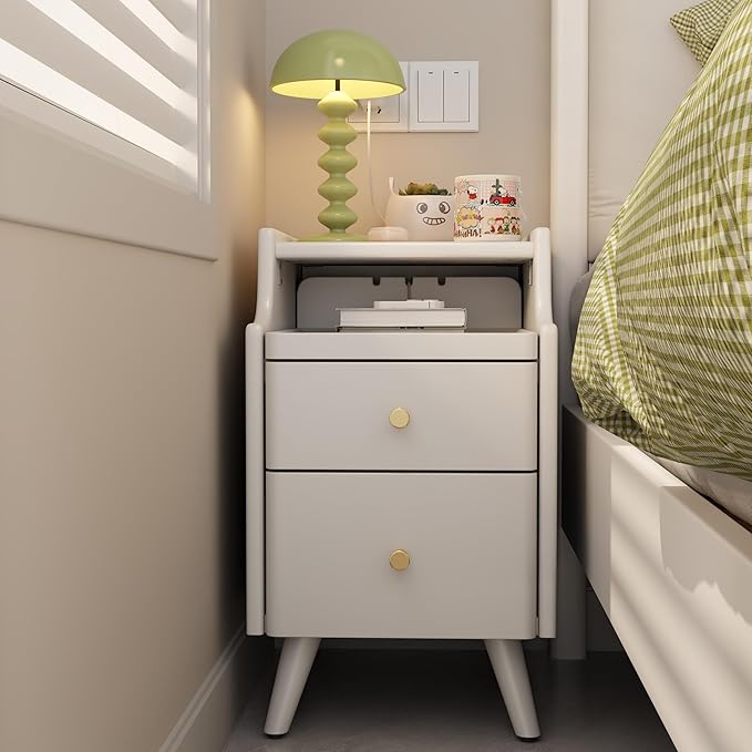 Solid Wood Nightstand, Nightstand with Drawers, Walnut Bedside Table for Bedroom - LeafyLoom