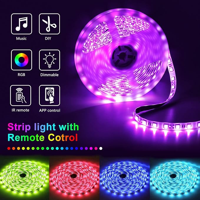 Nexillumi Led Lights for Bedroom 50ft(1 Roll of 50ft) Music Sync Color Changing Led Strip Lights Smart with Remote and App Control Built-in Mic for Party Home Room Decor Luces LED para Cuarto Nexillumi