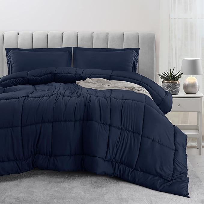 Utopia Bedding Queen Size Comforter Set with 2 Pillow Shams, Bedding Comforter Sets, Down Alternative Navy Comforter, Soft and Comfortable, Machine Washable (Pack of 4) - LeafyLoom