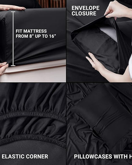 Utopia Bedding Twin XL Sheets - 3 Piece Bedding - Brushed Microfiber - Shrinkage and Fade Resistant - Easy Care (Twin XL Twin Extra Long Black) - LeafyLoom
