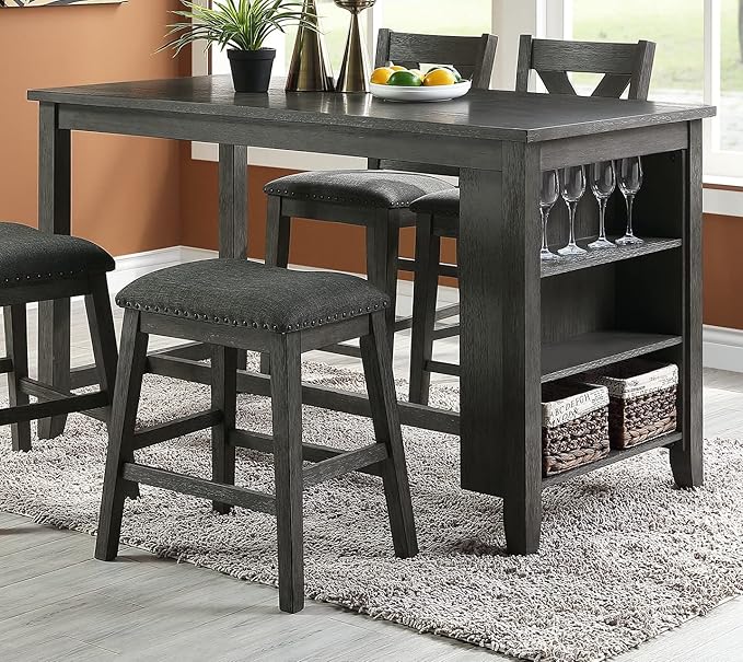 NicBex 60Inch Rectangular Dining Table,Counter Height Kitchen Table with Solid Wood Tabletop and Storage Shelves for 4 to 6,Dining Room Table for Kitchen,Small Space,Dining Living Room,Easy Clean,Gray - LeafyLoom