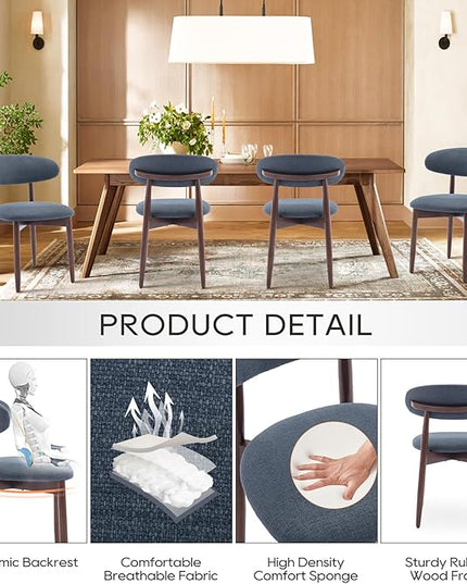 COLAMY Wooden Dining Chairs Set of 2, Modern Fabric Upholstered Kitchen Side Chairs, Farmhouse Dining Room Chair with Foot Pegs, Blue - LeafyLoom