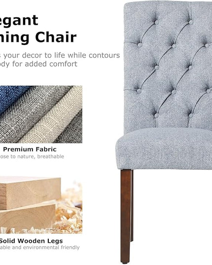 COLAMY Button Tufted Dining Chairs Set of 6, Parsons Upholstered Fabric Dining Room Chairs Kitchen Chairs with Wood Legs and Padded Seat, Blue Fishbone - LeafyLoom