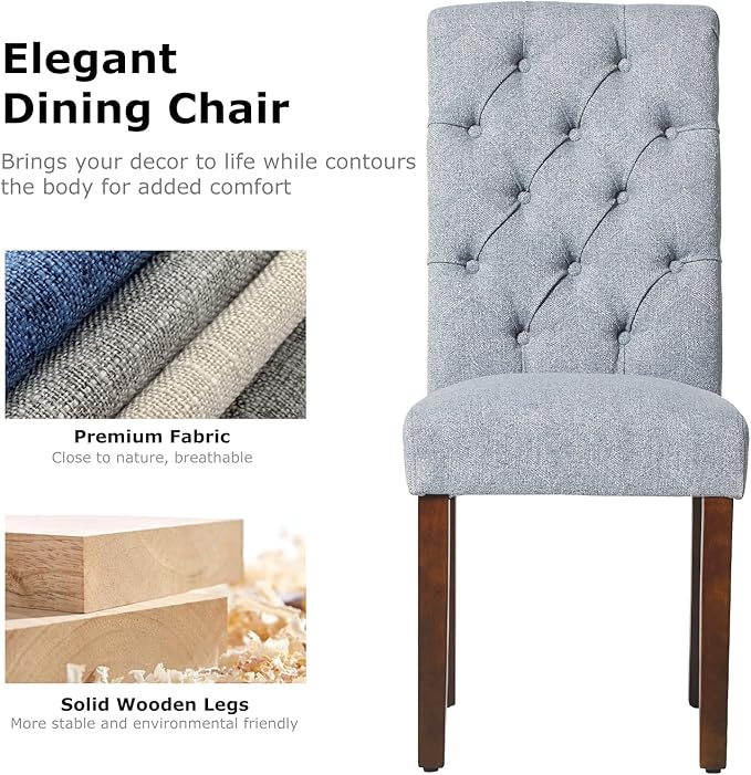 COLAMY Button Tufted Dining Chairs Set of 6, Parsons Upholstered Fabric Dining Room Chairs Kitchen Chairs with Wood Legs and Padded Seat, Blue Fishbone - LeafyLoom