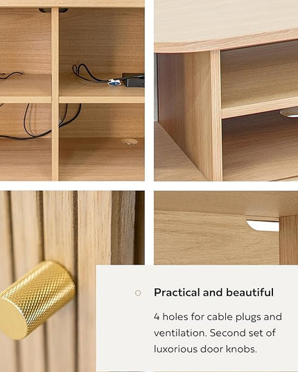 55'' TV Stand with Storage and Shelves designed to fit 32’’ - 60'' TVs. Wood Entertainment Center for Living Room and Bedroom, Media Console and Modern TV Console Table (Oak) - LeafyLoom