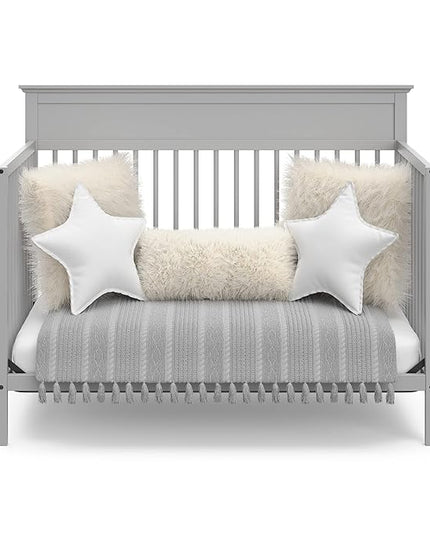 Storkcraft Carmel 5-in-1 Convertible Crib (Pebble Gray) - GREENGUARD Gold Certified, Converts to Toddler Bed & Full-Size Bed, Fits Standard Full-Size Crib Mattress, 4 Adjustable Mattress Heights - LeafyLoom