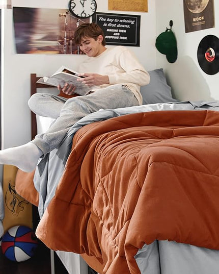 Bedsure Burnt Orange Twin Comforter Set - 5 Pieces Reversible Twin Bed in a Bag, Extra Long Twin Bed Set with Comforters, Sheets, Pillowcase & Sham, Twin Bedding Sets for College - LeafyLoom