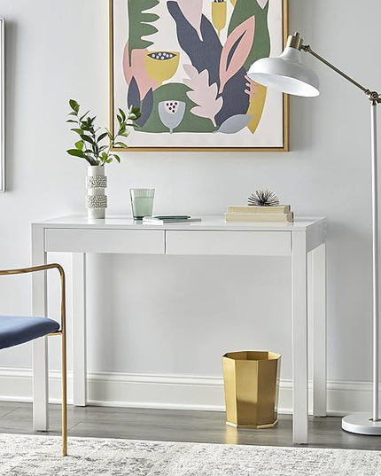Target Marketing Systems Gabby Home Office, Study Room, Vanity or Bedroom, Computer 2 Drawers, Contemporary Style Desk with Storage, 40” x 20”, White - LeafyLoom