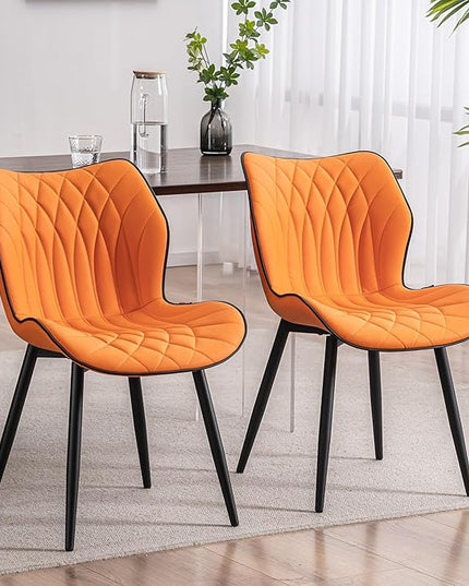 YOUNIKE Dining Chairs, Upholstered Faux Leather Kitchen Dining Room Chairs Set of 2, Modern Living Room Bedroom Side Chairs with Curved Wing Back and Adjustable Metal Legs, Orange - LeafyLoom