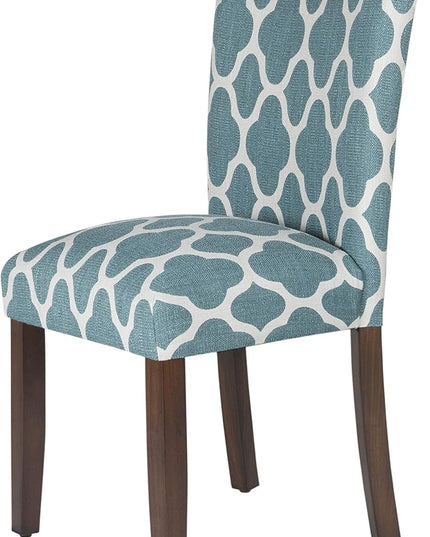HomePop Parsons Classic Upholstered Accent Dining Chair, Set of 2, Teal and Cream Geometric - LeafyLoom