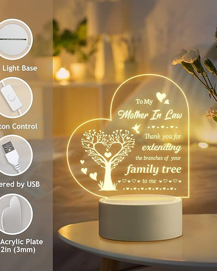Gifts for Mother in Law, Mother in Law Birthday Gifts from Daughter in Law - Engraved Night Light, Mother in Law Birthday Thanksgiving Christmas Mother's Day Gifts - LeafyLoom