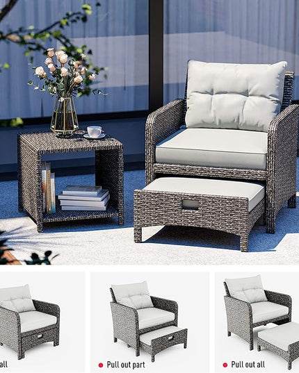 Pamapic 5 Pieces Wicker Patio Furniture Set Outdoor Patio Chairs with Ottomans Conversation Furniture with coffetable for Poorside Garden Balcony(Grey Cushion +Grey Rattan)… - LeafyLoom