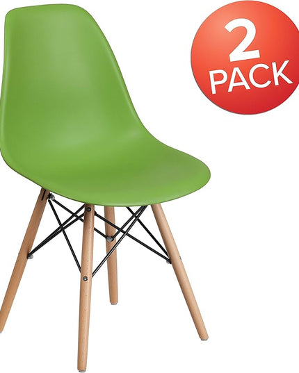 Flash Furniture 2 Pack Elon Series Green Plastic Chair with Wooden Legs - LeafyLoom