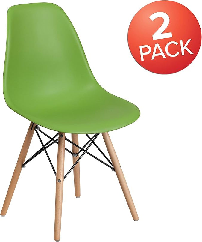 Flash Furniture 2 Pack Elon Series Green Plastic Chair with Wooden Legs - LeafyLoom