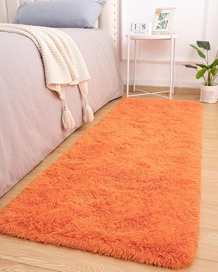 Softlife Area Rug for Bedroom, 2x6 Feet Runner Rug Plush Fluffy Rug for Living Room, Orange Shag Rug for Aesthetic Christmas Room Decor, Modern Fuzzy Faux Fur Carpet for Kids Nursery Room Dorm - LeafyLoom